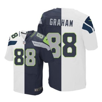 Seahawks #88 Jimmy Graham White/Steel Blue Men's Stitched NFL Elite Split Jersey Seahawks #88 Jimmy Graham White/Steel Blue Men's Stitched NFL Elite Split Jersey