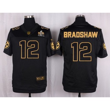 Steelers #12 Terry Bradshaw Black Men's Stitched NFL Elite Pro Line Gold Collection Jersey Steelers #12 Terry Bradshaw Black Men's Stitched NFL Elite Pro Line Gold Collection Jersey