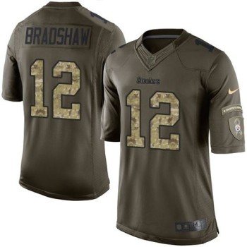 Steelers #12 Terry Bradshaw Green Men's Stitched NFL Limited Salute to Service Jersey