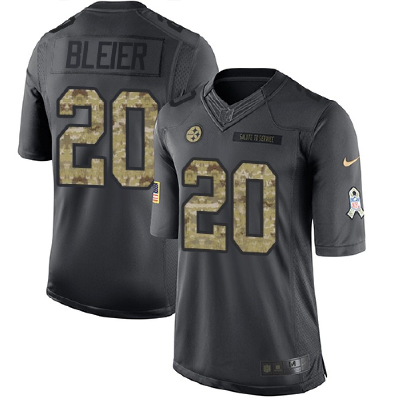 Steelers #20 Rocky Bleier Black Men's Stitched NFL Limited 2016 Salute to Service Jersey