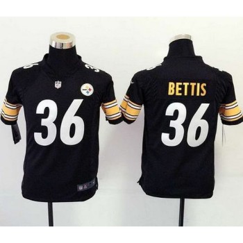 Steelers #36 Jerome Bettis Black Team Color Youth Stitched NFL Elite Jersey