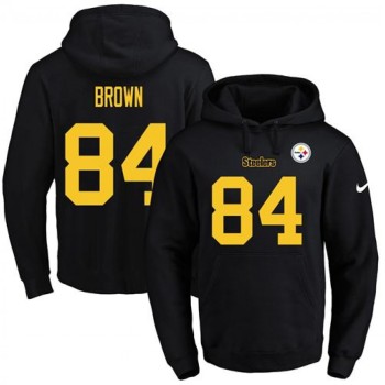 Steelers #84 Antonio Brown Black(Gold No.) Name & Number Pullover NFL Hoodie