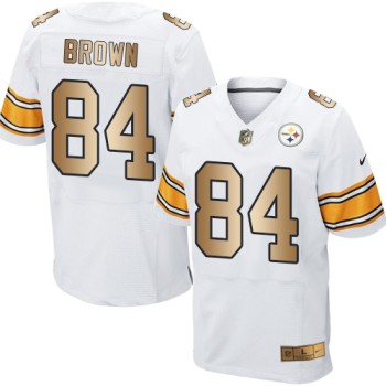 Steelers #84 Antonio Brown White Men's Stitched NFL Elite Gold Jersey Steelers #84 Antonio Brown White Men's Stitched NFL Elite Gold Jersey
