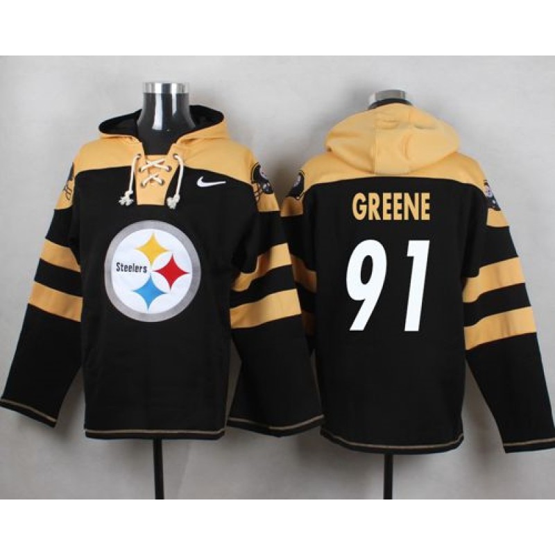 Nike Steelers #91 Kevin Greene Black Player Pullover NFL Hoodie Nike Steelers #91 Kevin Greene Black Player Pullover NFL Hoodie