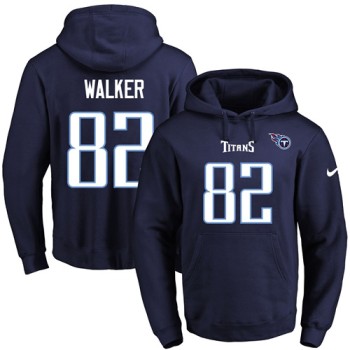 Titans #82 Delanie Walker Navy Blue Name & Number Pullover NFL Hoodie