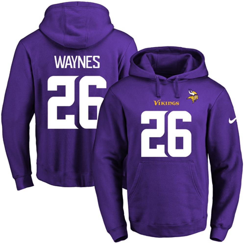 Vikings #26 Trae Waynes Purple Name & Number Pullover NFL Hoodie