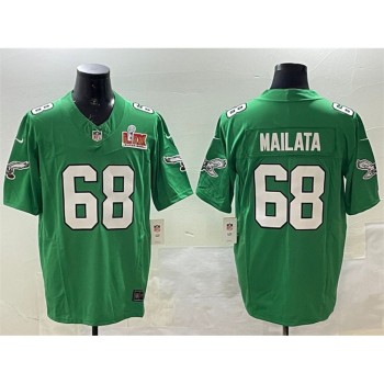 Men's Philadelphia Eagles #68 Jordan Mailata Green 2025 Super Bowl LIX Patch F.U.S.E. Throwback Vapor Untouchable Limited Stitched Football Jersey Men's Philadelphia Eagles #68 Jordan Mailata Green 2025 Super Bowl LIX Patch F.U.S.E. Throwback Vapor Untouchable Limited Stitched Football Jersey