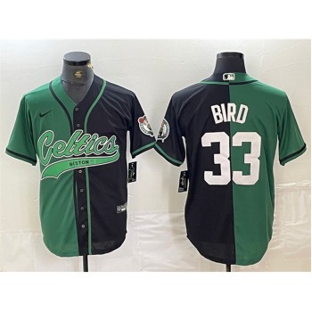 Men's Boston Celtics #33 Larry Bird Green/Black Split Stitched Baseball Jersey Men's Boston Celtics #33 Larry Bird Green/Black Split Stitched Baseball Jersey