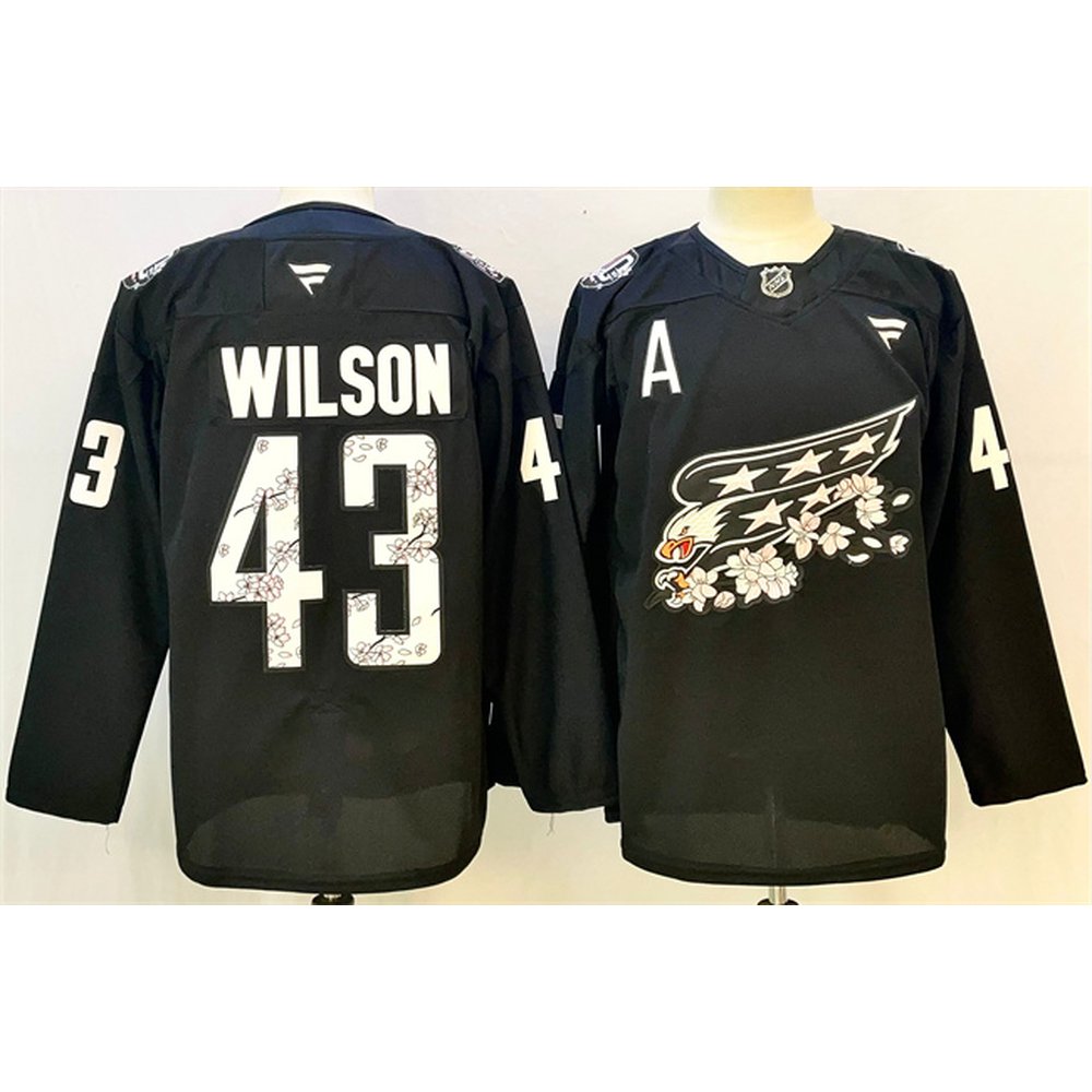 Men's Washington Capitals #43 Tom Wilson Black Cherry Blossom With A Patch Stitched Hockey Premium Jersey Men's Washington Capitals #43 Tom Wilson Black Cherry Blossom With A Patch Stitched Hockey Premium Jersey