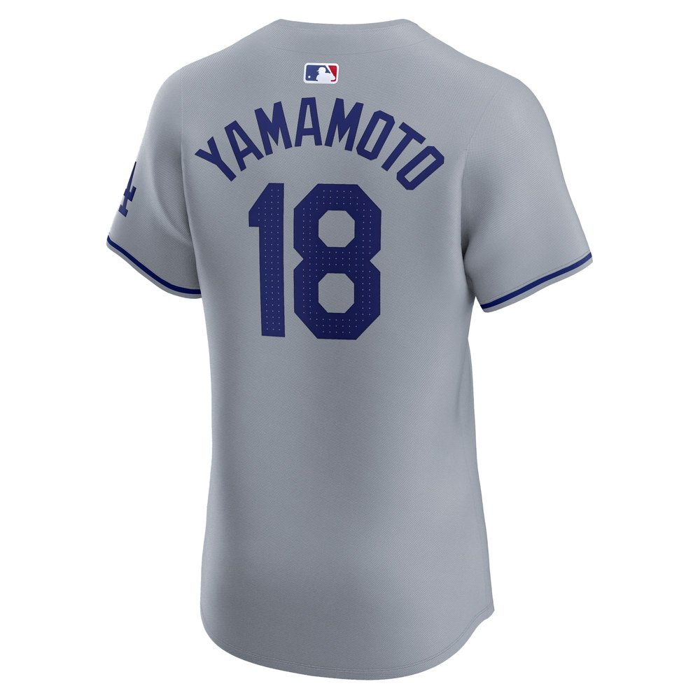 Men's Los Angeles Dodgers #18 Yoshinobu Yamamoto Gray 2024 World Series Road Elite Player Jersey Men's Los Angeles Dodgers #18 Yoshinobu Yamamoto Gray 2024 World Series Road Elite Player Jersey