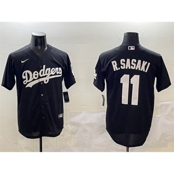 Men's Los Angeles Dodgers #11 Roki Sasaki Black Cool Base Stitched Baseball Jersey Men's Los Angeles Dodgers #11 Roki Sasaki Black Cool Base Stitched Baseball Jersey