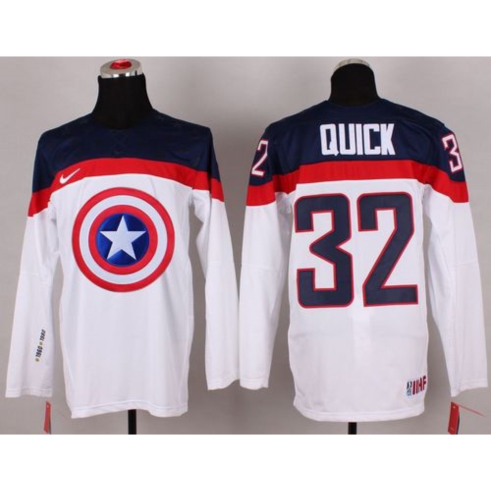 Olympic Team USA #32 Jonathan Quick White Captain America Fashion Stitched NHL Jersey
