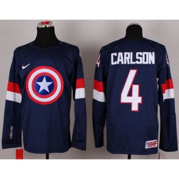 Olympic Team USA #4 John Carlson Navy Blue Captain America Fashion Stitched NHL Jersey Olympic Team USA #4 John Carlson Navy Blue Captain America Fashion Stitched NHL Jersey