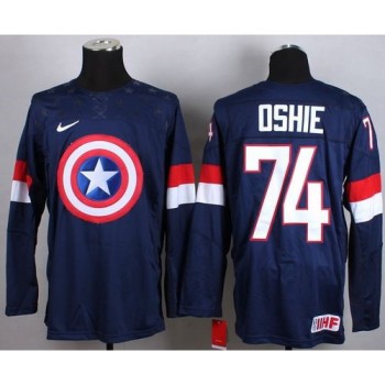 Olympic Team USA #74 T. J. Oshie Navy Blue Captain America Fashion Stitched NHL Jersey Olympic Team USA #74 T. J. Oshie Navy Blue Captain America Fashion Stitched NHL Jersey
