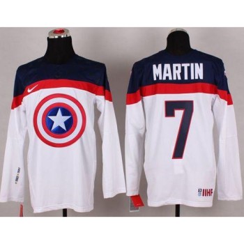 Olympic Team USA #7 Paul Martin White Captain America Fashion Stitched NHL Jersey