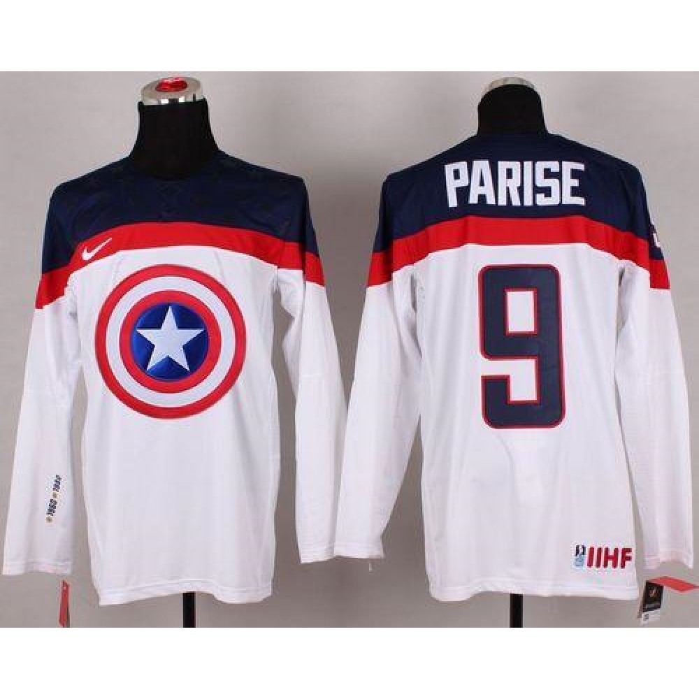 Olympic Team USA #9 Zach Parise White Captain America Fashion Stitched NHL Jersey