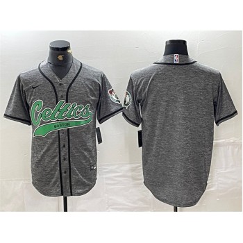 Men's Boston Celtics Blank Gray With Patch Stitched Baseball Jersey Men's Boston Celtics Blank Gray With Patch Stitched Baseball Jersey