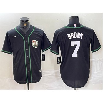 Men's Boston Celtics #7 Jaylen Brown Black With Patch Stitched Baseball Jersey Men's Boston Celtics #7 Jaylen Brown Black With Patch Stitched Baseball Jersey