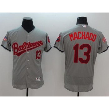 Orioles #13 Manny Machado Grey Fashion Stars & Stripes Flexbase Authentic Stitched MLB Jersey Orioles #13 Manny Machado Grey Fashion Stars & Stripes Flexbase Authentic Stitched MLB Jersey