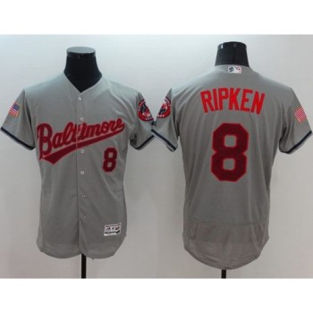Orioles #8 Cal Ripken Grey Fashion Stars & Stripes Flexbase Authentic Stitched MLB Jersey Orioles #8 Cal Ripken Grey Fashion Stars & Stripes Flexbase Authentic Stitched MLB Jersey