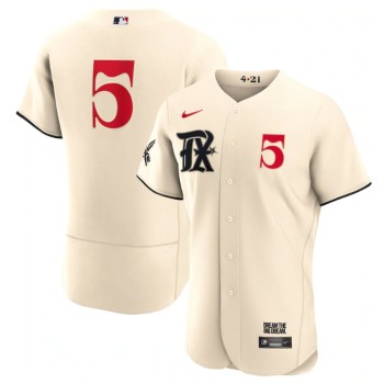 Men's Texas Rangers #5 Corey Seager Cream 2023 City Connect Flex Base Stitched Baseball Jersey Men's Texas Rangers #5 Corey Seager Cream 2023 City Connect Flex Base Stitched Baseball Jersey