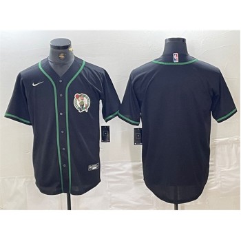 Men's Boston Celtics Blank Black With Patch Stitched Baseball Jersey Men's Boston Celtics Blank Black With Patch Stitched Baseball Jersey