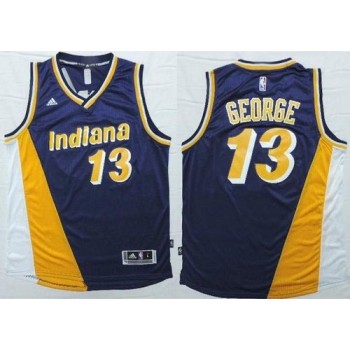 Pacers #13 Paul George Navy Blue/Yellow Throwback Stitched NBA Jersey