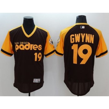 Padres #19 Tony Gwynn Brown/Gold Flexbase Authentic Collection Cooperstown Stitched MLB Jersey Padres #19 Tony Gwynn Brown/Gold Flexbase Authentic Collection Cooperstown Stitched MLB Jersey