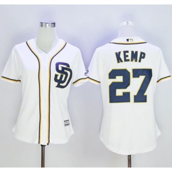 Padres #27 Matt Kemp New White Women's Home Stitched MLB Jersey Padres #27 Matt Kemp New White Women's Home Stitched MLB Jersey
