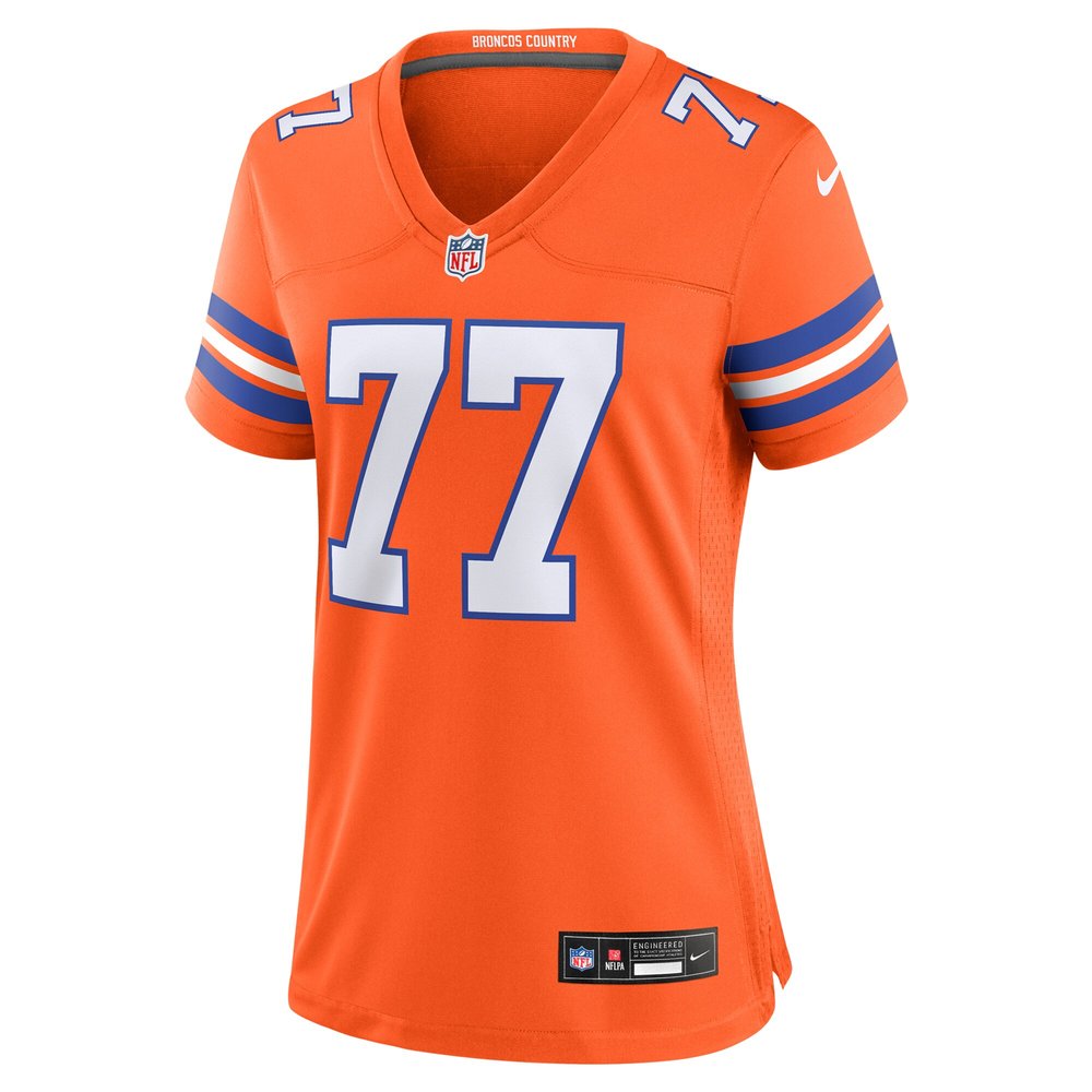 Women's Denver Broncos Quinn Meinerz Orange Mile High Collection 1977 Throwback Player Game Jersey Women's Denver Broncos Quinn Meinerz Orange Mile High Collection 1977 Throwback Player Game Jersey