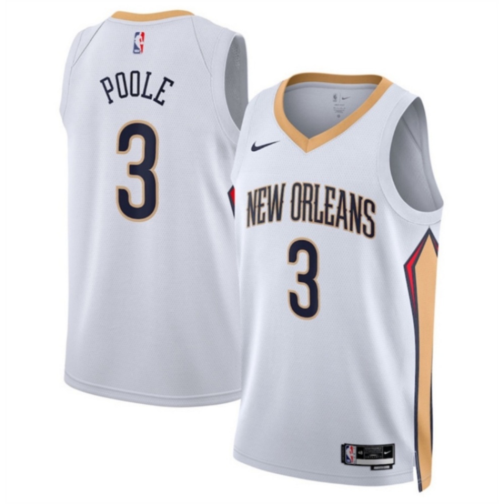 Men's New Orleans Pelicans #3 Jordan Poole White 2025 Association Edition Stitched Basketball Jersey