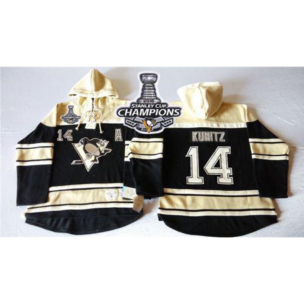 Penguins #14 Chris Kunitz Black Sawyer Hooded Sweatshirt 2016 Stanley Cup Champions Stitched NHL Jersey