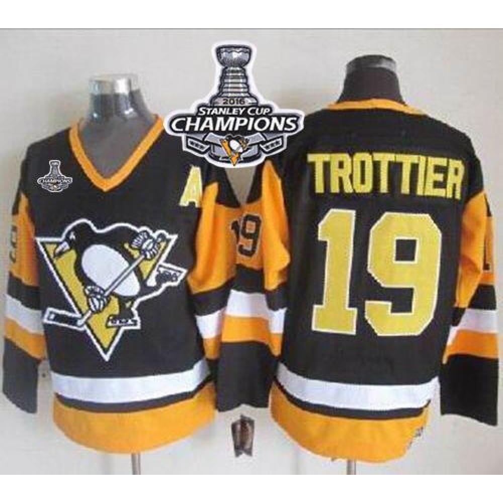 Penguins #19 Bryan Trottier Black CCM Throwback 2016 Stanley Cup Champions Stitched NHL Jersey