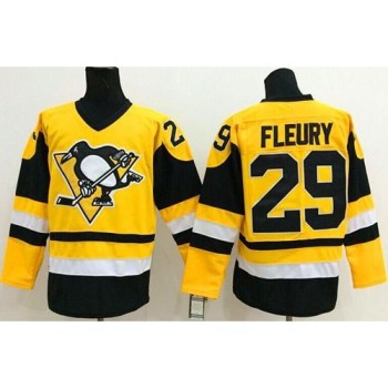 Penguins #29 Andre Fleury Yellow Throwback Stitched NHL Jersey Penguins #29 Andre Fleury Yellow Throwback Stitched NHL Jersey