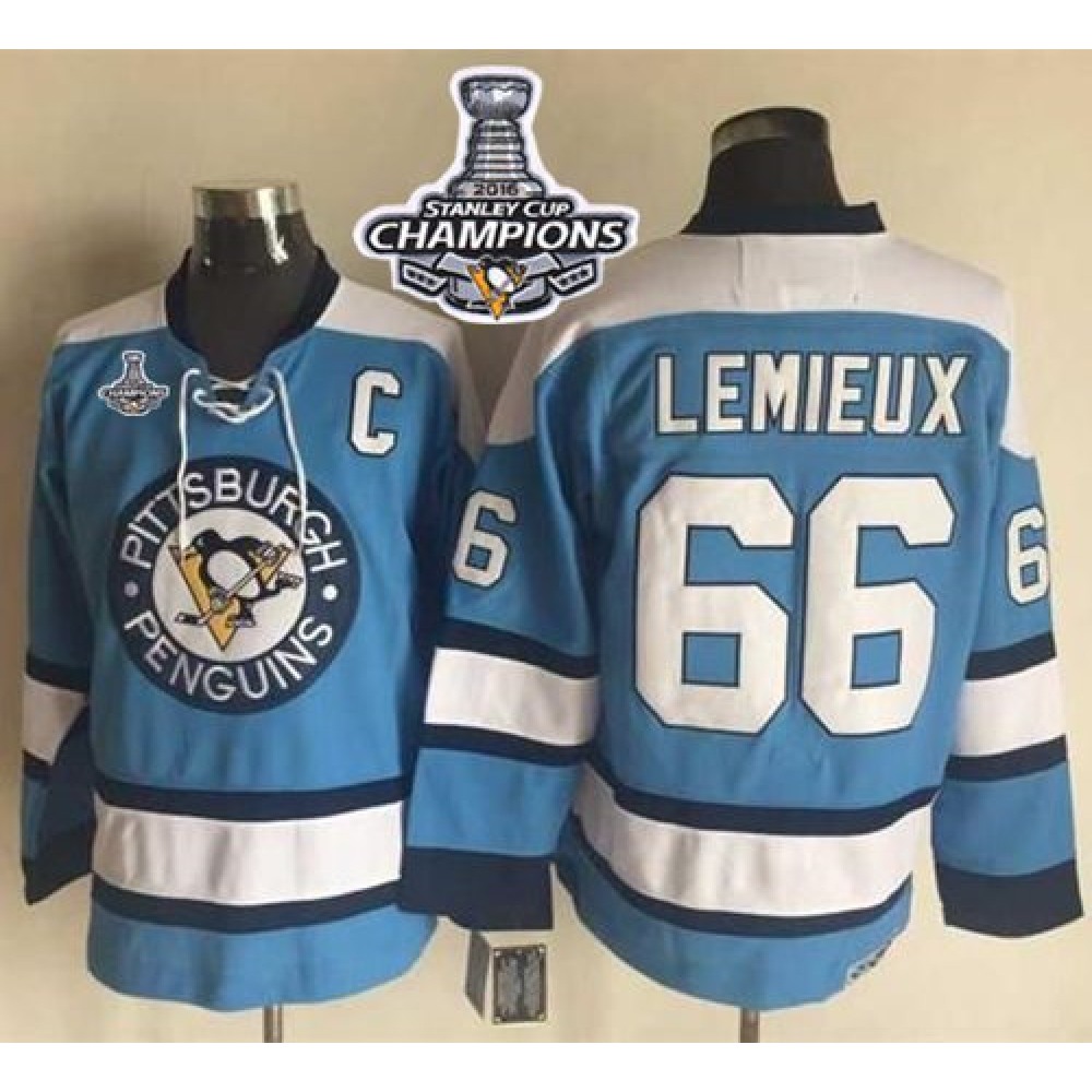 Penguins #66 Mario Lemieux Blue Alternate CCM Throwback 2016 Stanley Cup Champions Stitched NHL Jersey