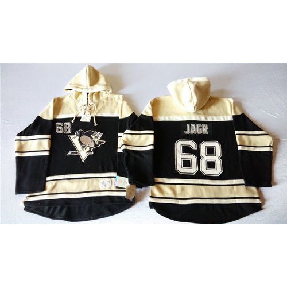 Penguins #68 Jaromir Jagr Black Sawyer Hooded Sweatshirt Stitched NHL Jersey