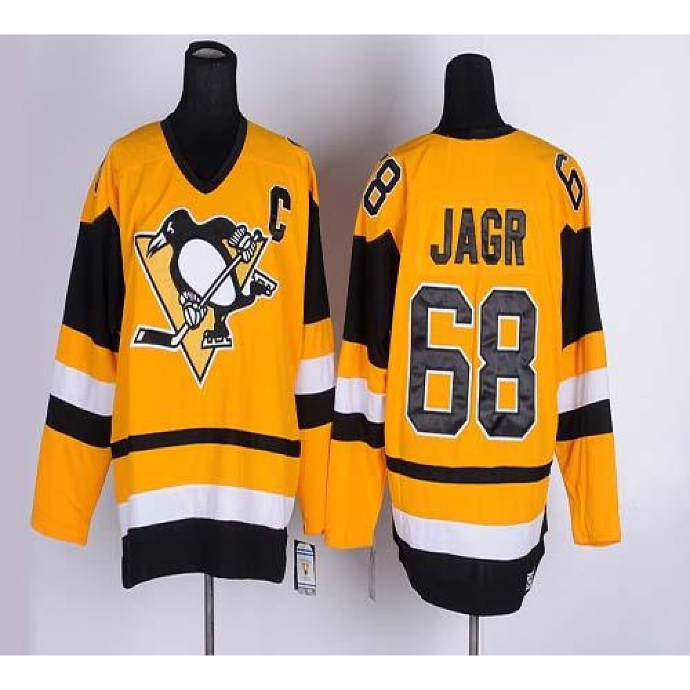 Penguins #68 Jaromir Jagr Yellow CCM Throwback Stitched NHL Jersey