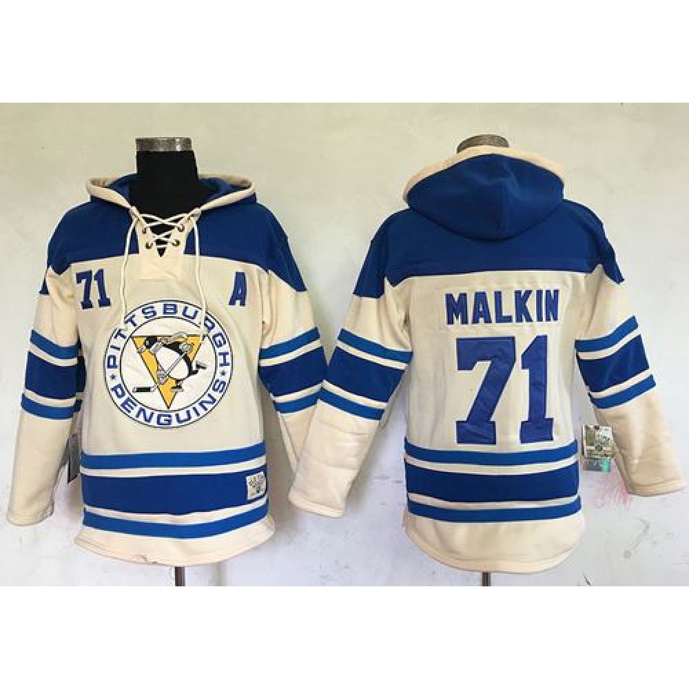 Penguins #71 Evgeni Malkin Cream Sawyer Hooded Sweatshirt Stitched NHL Jersey