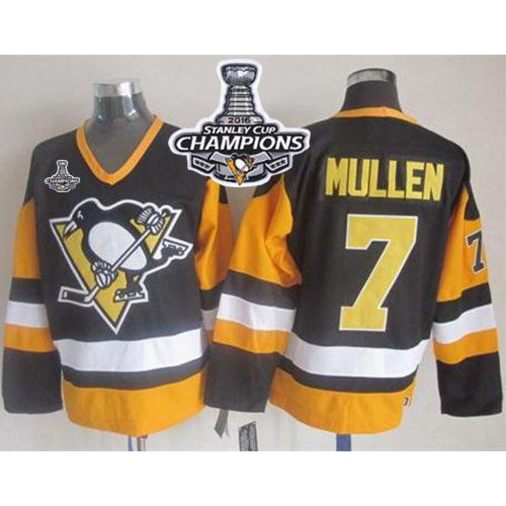 Penguins #7 Joe Mullen Black CCM Throwback 2016 Stanley Cup Champions Stitched NHL Jersey