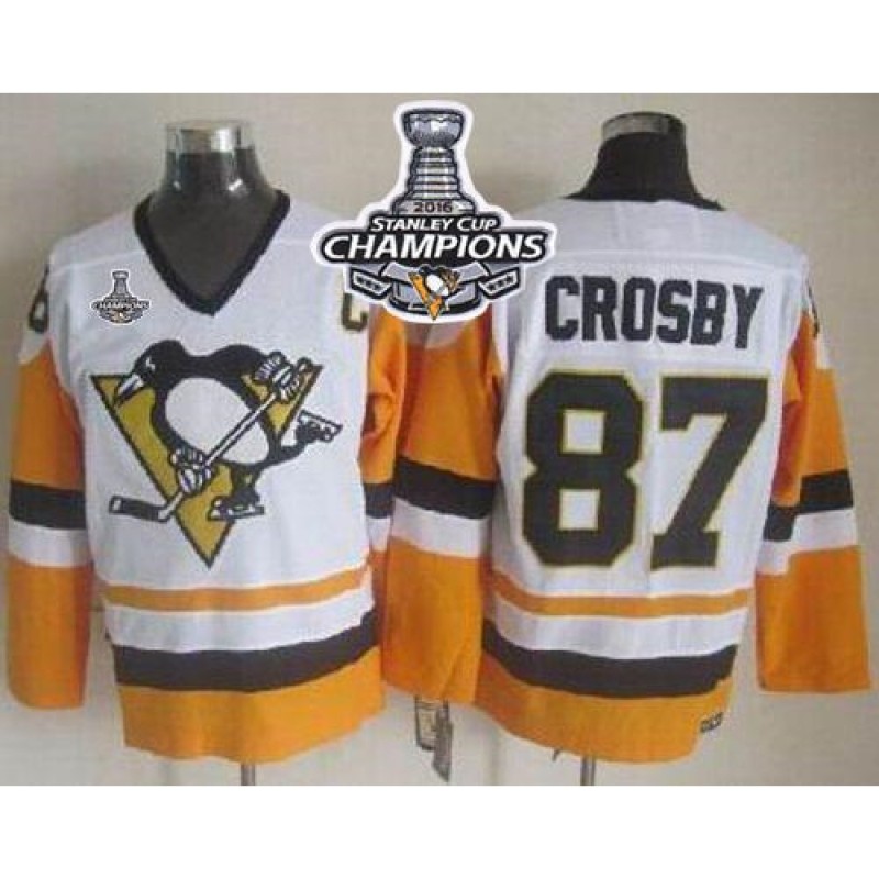 Penguins #87 Sidney Crosby White/Black CCM Throwback 2016 Stanley Cup Champions Stitched NHL Jersey Penguins #87 Sidney Crosby White/Black CCM Throwback 2016 Stanley Cup Champions Stitched NHL Jersey