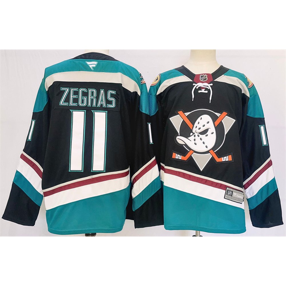 Men's Anaheim Ducks #11 Trevor Zegras Black/Teal 2024-25 Stitched Premium Jersey Men's Anaheim Ducks #11 Trevor Zegras Black/Teal 2024-25 Stitched Premium Jersey