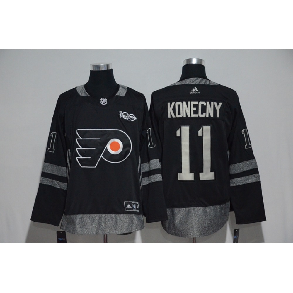 Philadelphia Flyers #11 Travis Konecny Black Men's 1917-2017 100th Anniversary  Stitched NHL Jersey