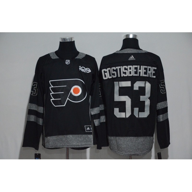 Philadelphia Flyers #53 Shayne Gostisbehere Black Men's 1917-2017 100th Anniversary Stitched NHL Jersey Philadelphia Flyers #53 Shayne Gostisbehere Black Men's 1917-2017 100th Anniversary Stitched NHL Jersey