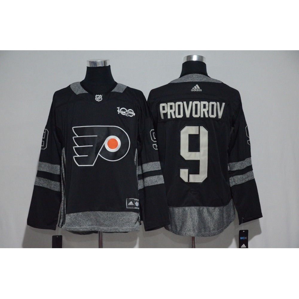 Philadelphia Flyers #9 Ivan Provorov Black Men's 1917-2017 100th Anniversary  Stitched NHL Jersey