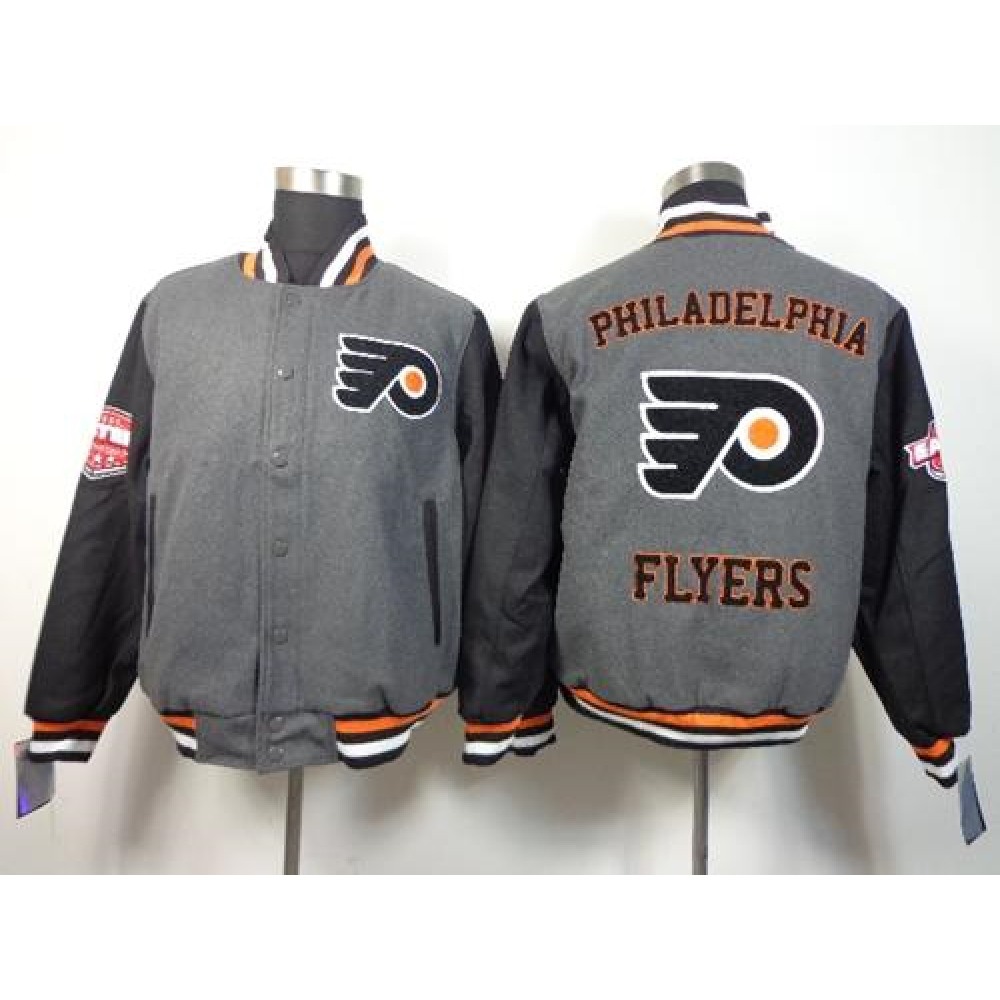 Philadelphia Flyers Blank Satin Button-Up Grey NHL Jacket