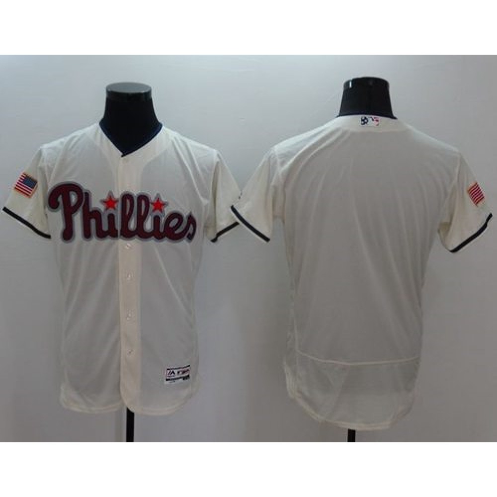 Phillies Blank Cream Fashion Stars & Stripes Flexbase Authentic Stitched MLB Jersey