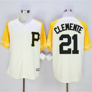 Pirates #21 Roberto Clemente Cream/Gold Exclusive New Cool Base Stitched MLB Jersey Pirates #21 Roberto Clemente Cream/Gold Exclusive New Cool Base Stitched MLB Jersey