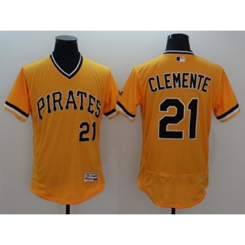 Pirates #21 Roberto Clemente Gold Flexbase Authentic Collection Cooperstown Stitched MLB Jersey Pirates #21 Roberto Clemente Gold Flexbase Authentic Collection Cooperstown Stitched MLB Jersey