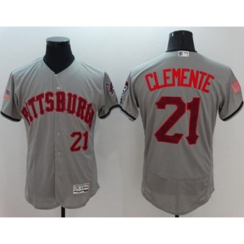 Pirates #21 Roberto Clemente Grey Fashion Stars & Stripes Flexbase Authentic Stitched MLB Jersey Pirates #21 Roberto Clemente Grey Fashion Stars & Stripes Flexbase Authentic Stitched MLB Jersey