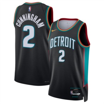Men's Detroit Pistons #2 Cade Cunningham Cade Cunningham Black 2025/26 City Edition Stitched Basketball Jersey